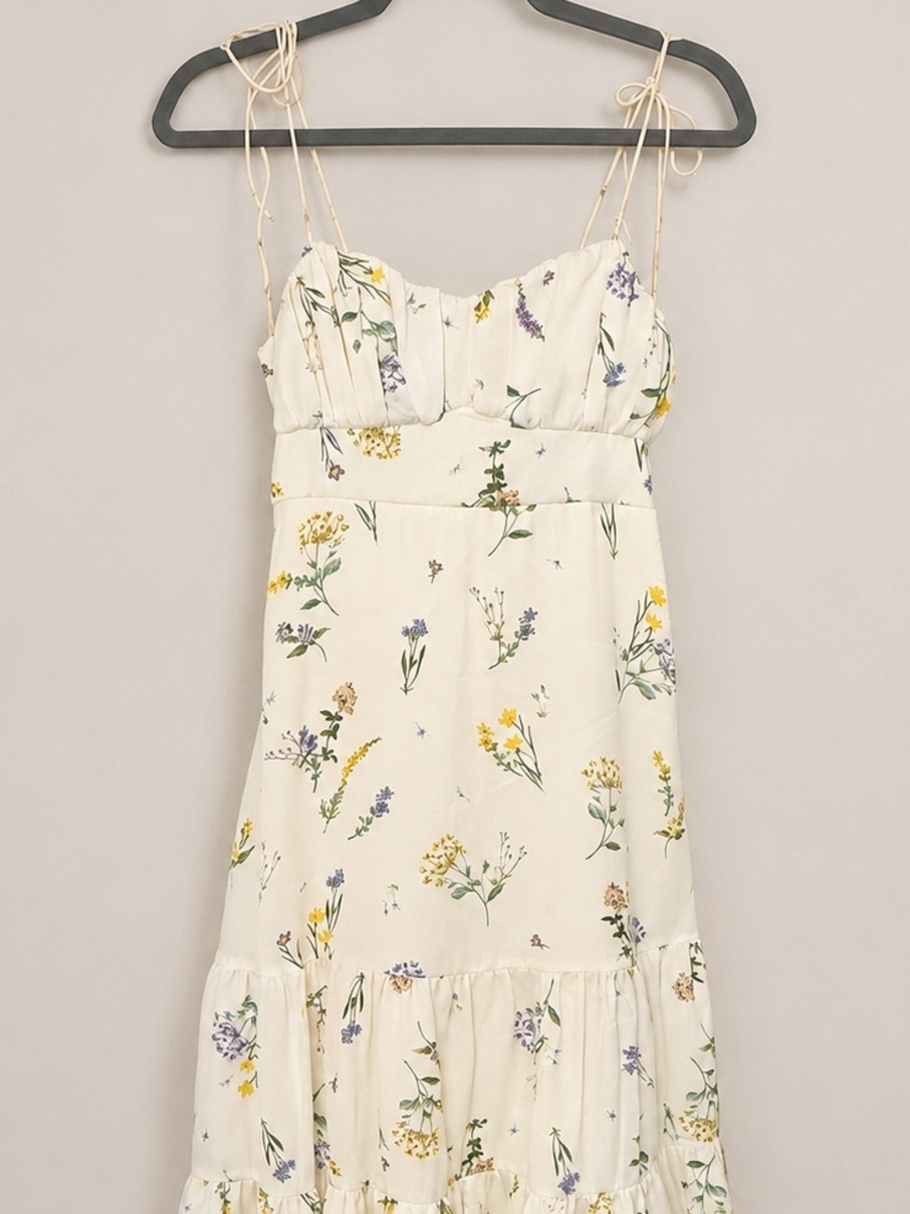 Showpo Ivory Floral Tie-Strap Midi Dress | AU/UK 10 / US 6